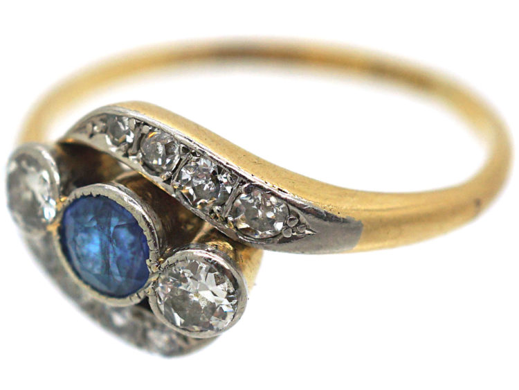 Edwardian 18ct Gold & Platinum Sapphire & Diamond Twist Ring