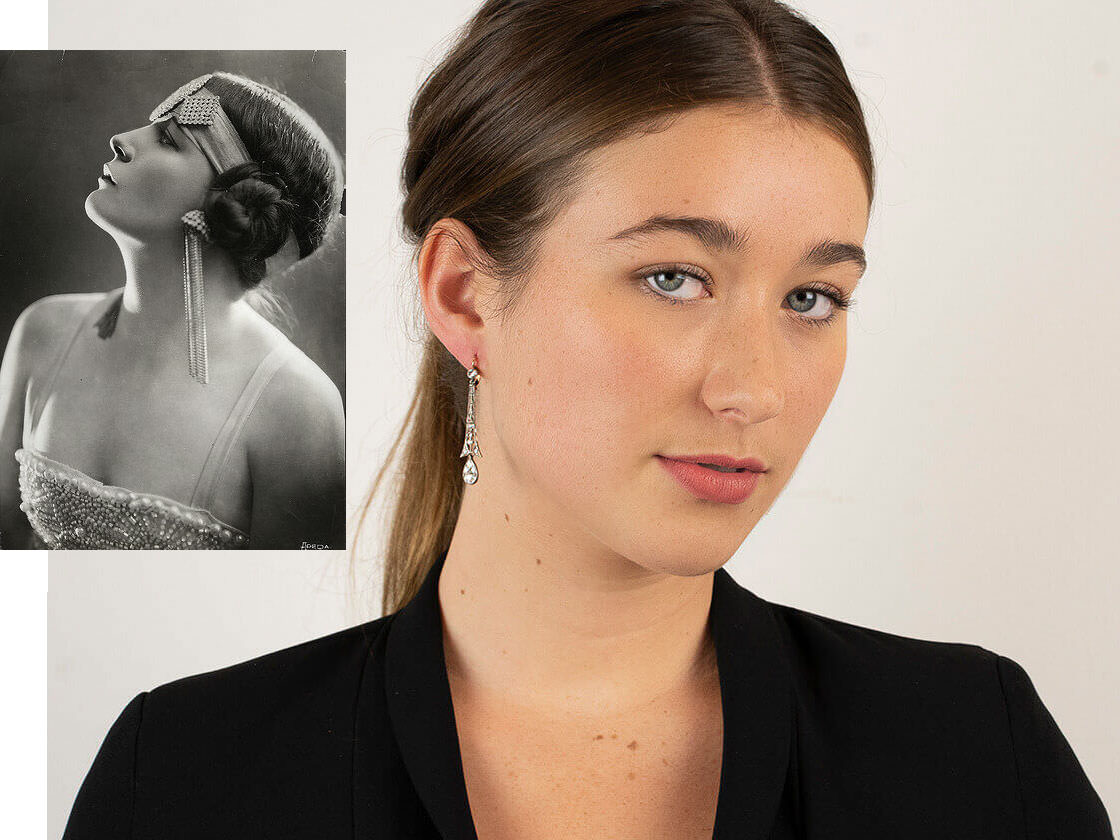 Art Deco 15ct Gold, Platinum & Diamond Drop Earrings