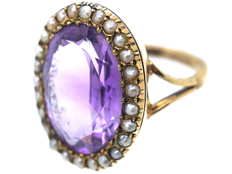 Large 15ct Gold Amethyst & Natural Split Pearl Ring