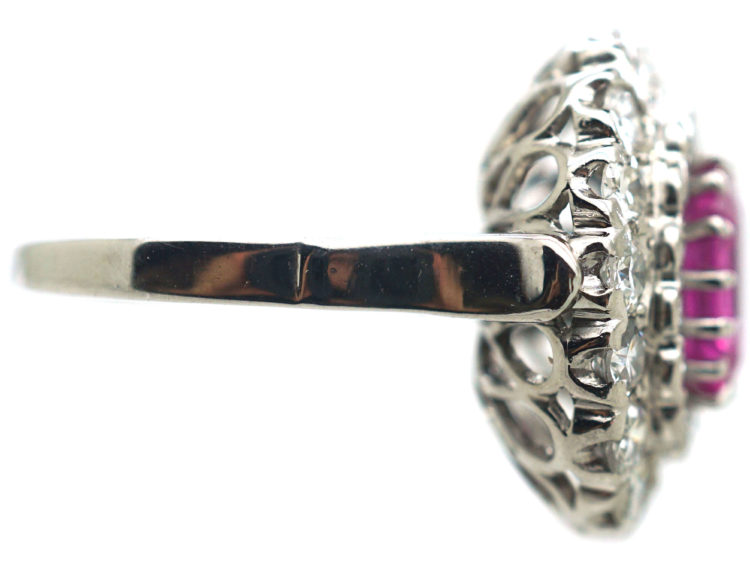 Platinum, Pink Sapphire & Diamond Large Oval Cluster Ring