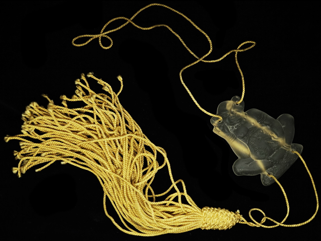 Art Deco Glass Monkey Pendant on Original Cord Chain