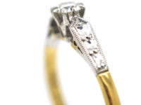 Art Deco 18ct Gold & Platinum, Diamond Solitaire Ring With Shoulder Details