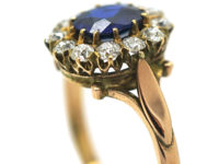 Edwardian 18ct Gold, Sapphire & Diamond Oval Cluster Ring