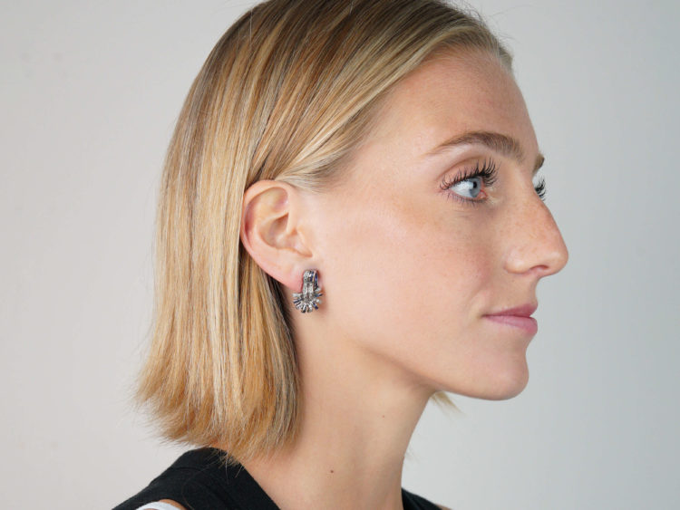 Art Deco 18ct White Gold, Sapphire & Diamond Clip On Earrings