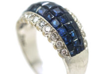 Art Deco French 18ct White Gold Invisible Set Sapphire & Diamond Ring