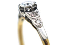 Art Deco 18ct Gold & Platinum Diamond Solitaire Ring with Diamond Shoulders