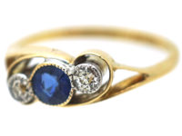 Edwardian 18ct Gold, Sapphire & Diamond Crossover Ring