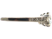 Art Deco Platinum Diamond Solitaire Ring with Diamond Shoulders