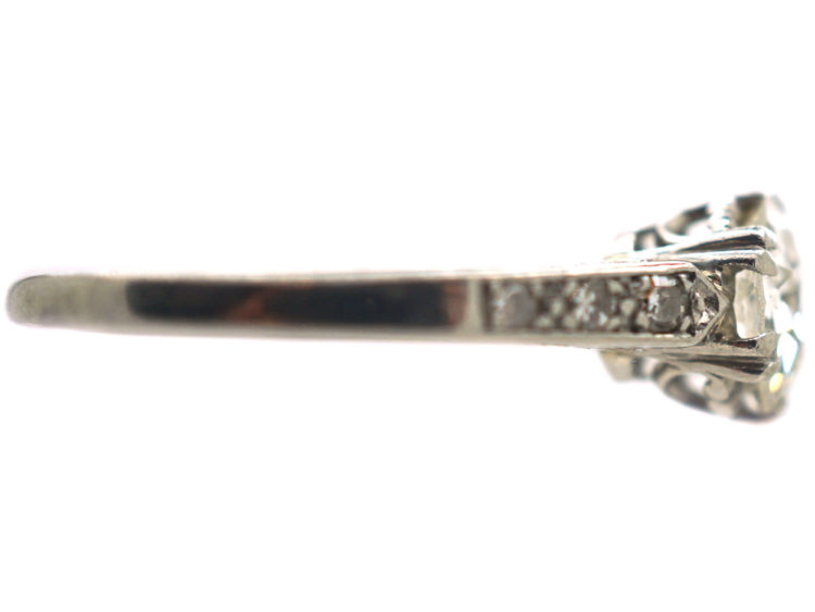 Art Deco Platinum Diamond Solitaire Ring with Diamond Shoulders