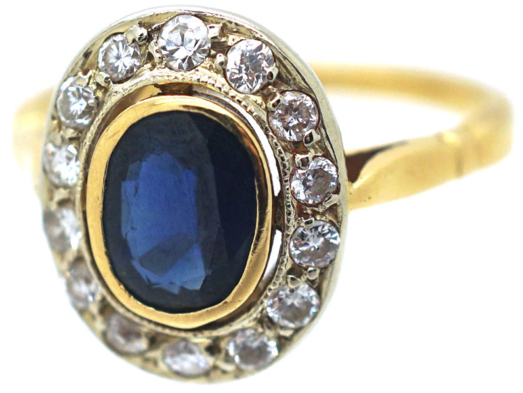 18ct Gold Sapphire & Diamond Oval Cluster Ring
