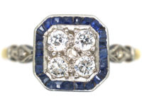 Art Deco 18ct Gold & Platinum, Sapphire & Diamond Octagonal Target Ring
