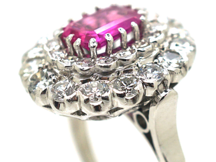 Platinum, Pink Sapphire & Diamond Large Oval Cluster Ring