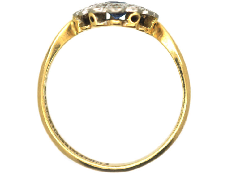 Art Deco 18ct Gold & Platinum, Diamond & Sapphire Fan Ring