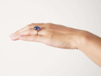 Art Deco 18ct Gold Large Cabochon Sapphire Ring with Diamond Set Shoulders