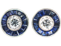 Art Deco 18ct White Gold, Sapphire & Diamond Target Earrings