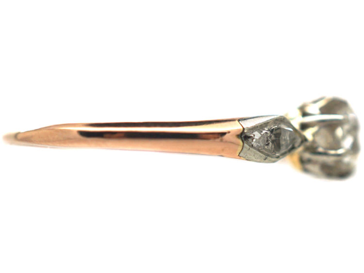 Edwardian 18ct Rose Gold and Platinum Solitaire Diamond Ring with Diamond set Shoulders