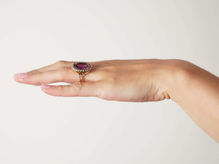 Large 15ct Gold Amethyst & Natural Split Pearl Ring