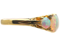 Edwardian 18ct Gold Half Carved Half Hoop Five Stone Opal Ring