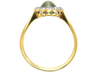 Edwardian 18ct Gold, Diamond & Cat's Eye Chrysoberyl Cluster Ring