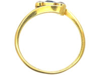 Art Deco 18ct Gold & Platinum, Diamond & Sapphire Crossover Ring
