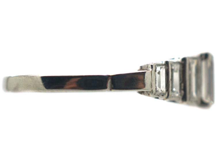 Art Deco Platinum Seven Stone Baguette Step Cut Diamond Ring