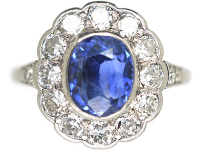 Early 20th Century Platinum, Sapphire & Diamond Cluster Ring
