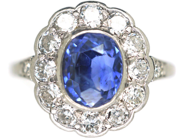 Early 20th Century Platinum, Sapphire & Diamond Cluster Ring