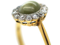 Edwardian 18ct Gold, Diamond & Cat's Eye Chrysoberyl Cluster Ring