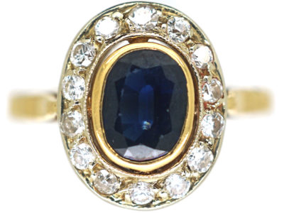 18ct Gold Sapphire & Diamond Oval Cluster Ring