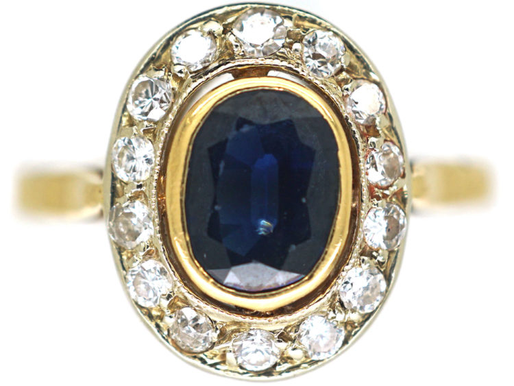 18ct Gold Sapphire & Diamond Oval Cluster Ring