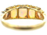 Edwardian 18ct Gold Half Carved Half Hoop Five Stone Opal Ring