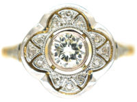 French Art Deco Platinum & 18ct Gold Diamond Geometric Shaped Target Ring