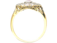 Art Deco 18ct Gold & Platinum, Ruby & Diamond Large Oval Cluster Ring