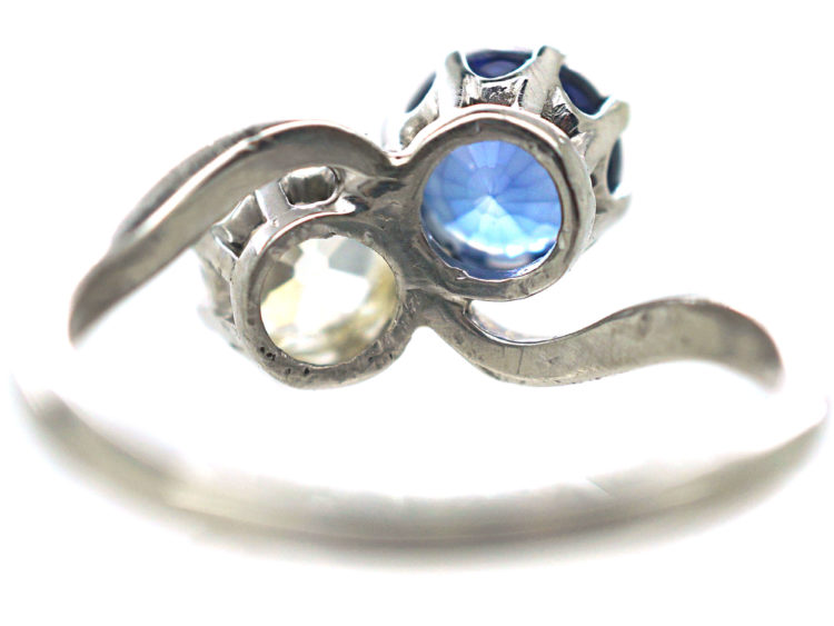 Art Deco Platinum, Sapphire & Diamond Crossover Ring