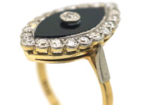 Art Deco 18ct Gold & Platinum, Onyx & Diamond Marquise Shaped Ring