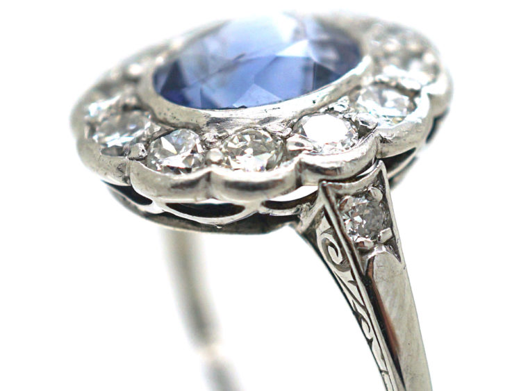 Early 20th Century Platinum, Sapphire & Diamond Cluster Ring