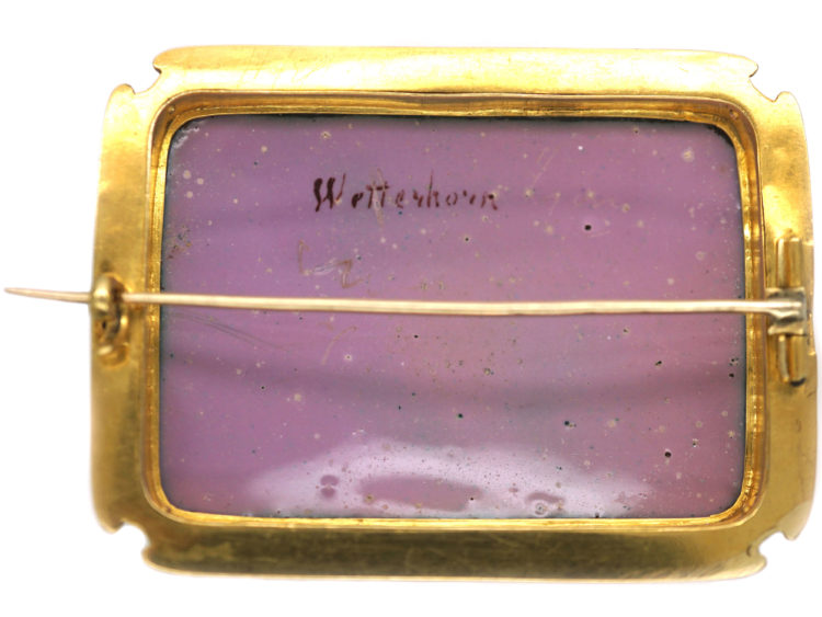 Early 19th Century 15ct Gold & Swiss Enamel Brooch of a Swiss Mountain Scene