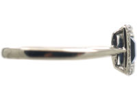 Art Deco 18ct White Gold Sapphire & Diamond Rectangular Shaped Cluster Ring