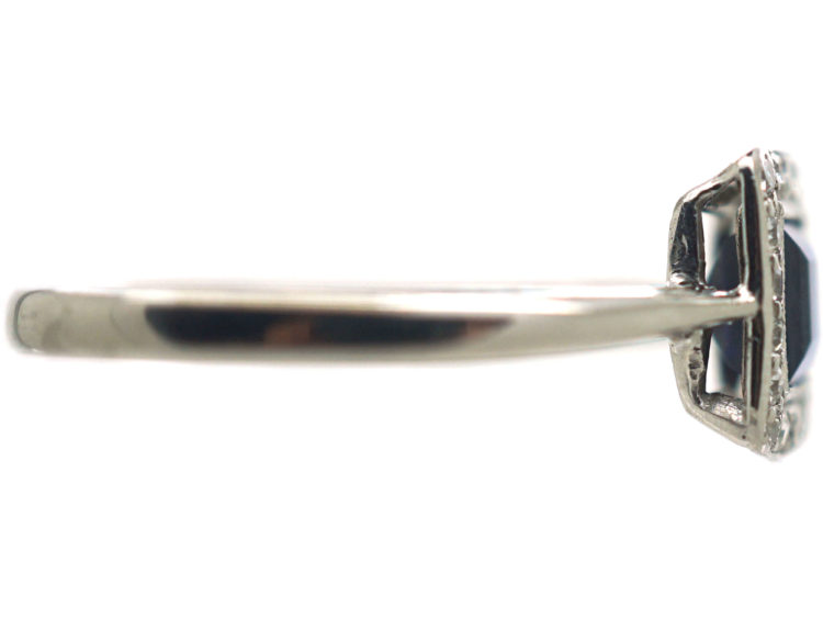 Art Deco 18ct White Gold Sapphire & Diamond Rectangular Shaped Cluster Ring