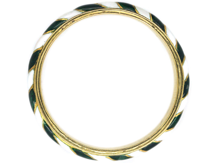 Victorian 18ct Gold Green & White Enamel Ring