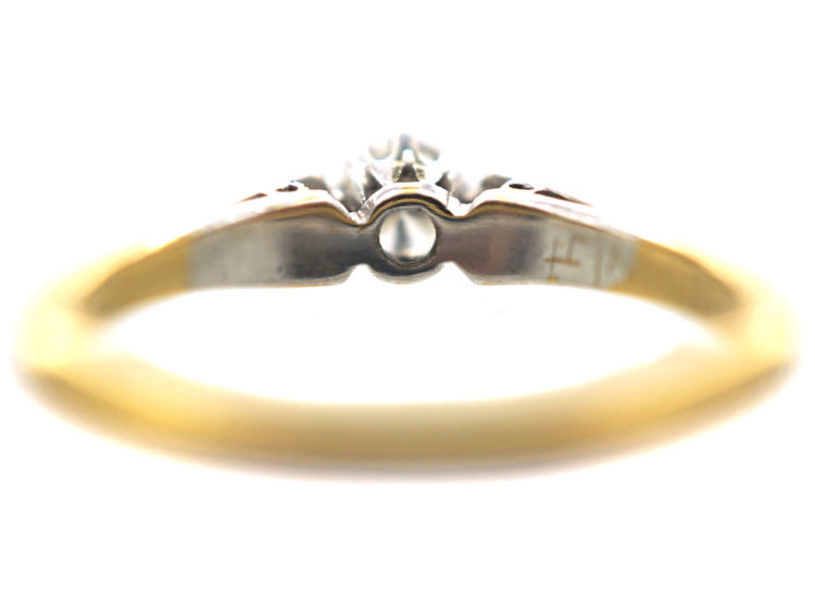 Art Deco 18ct Gold & Platinum, Diamond Solitaire Ring With Shoulder Details