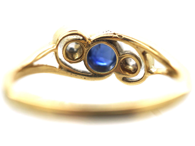 Edwardian 18ct Gold, Sapphire & Diamond Crossover Ring