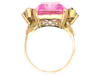 Retro 14ct Gold, Synthetic Pink Sapphire with Diamond Set Shoulders