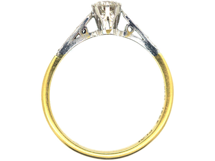 Art Deco 18ct Gold & Platinum, Diamond Solitaire Ring With Shoulder Details