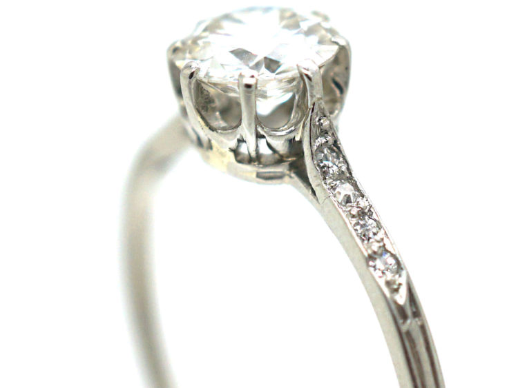 Edwardian Platinum & Diamond Solitaire Ring with Diamond set Shoulders