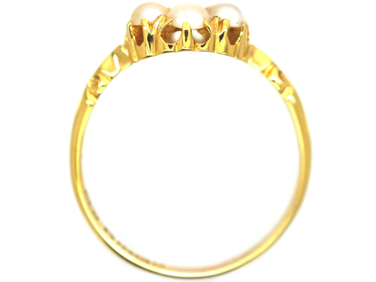 Edwardian 18ct Gold, Natural Pearl & Diamond Cluster Ring