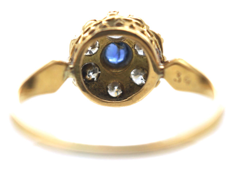 Edwardian 18ct Gold, Diamond & Sapphire Cluster Ring