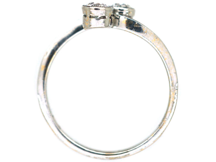 Edwardian 14ct White Gold Two Stone Diamond Crossover Ring