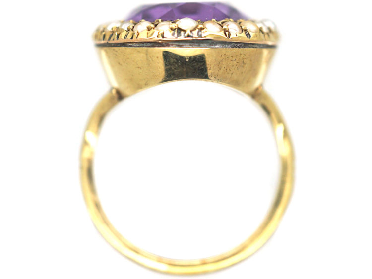 Large 15ct Gold Amethyst & Natural Split Pearl Ring