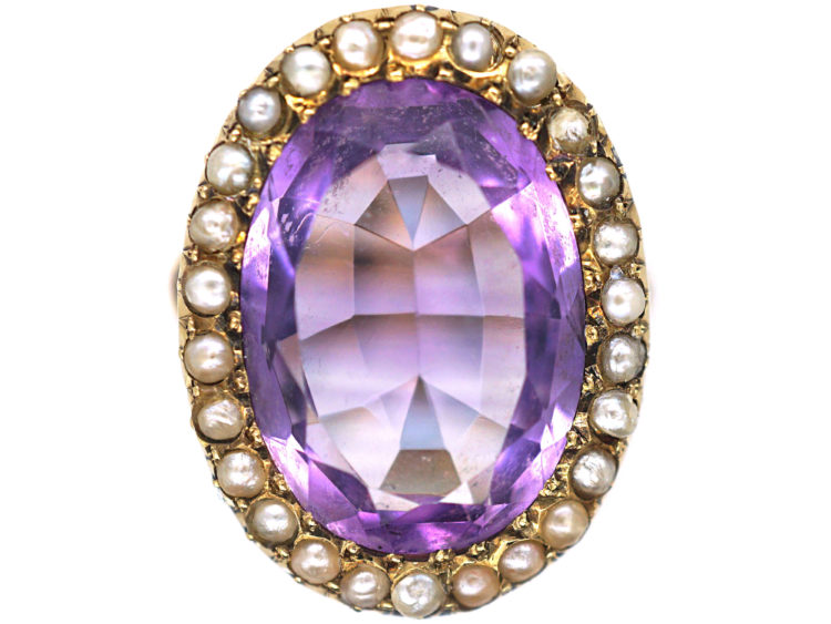 Large 15ct Gold Amethyst & Natural Split Pearl Ring